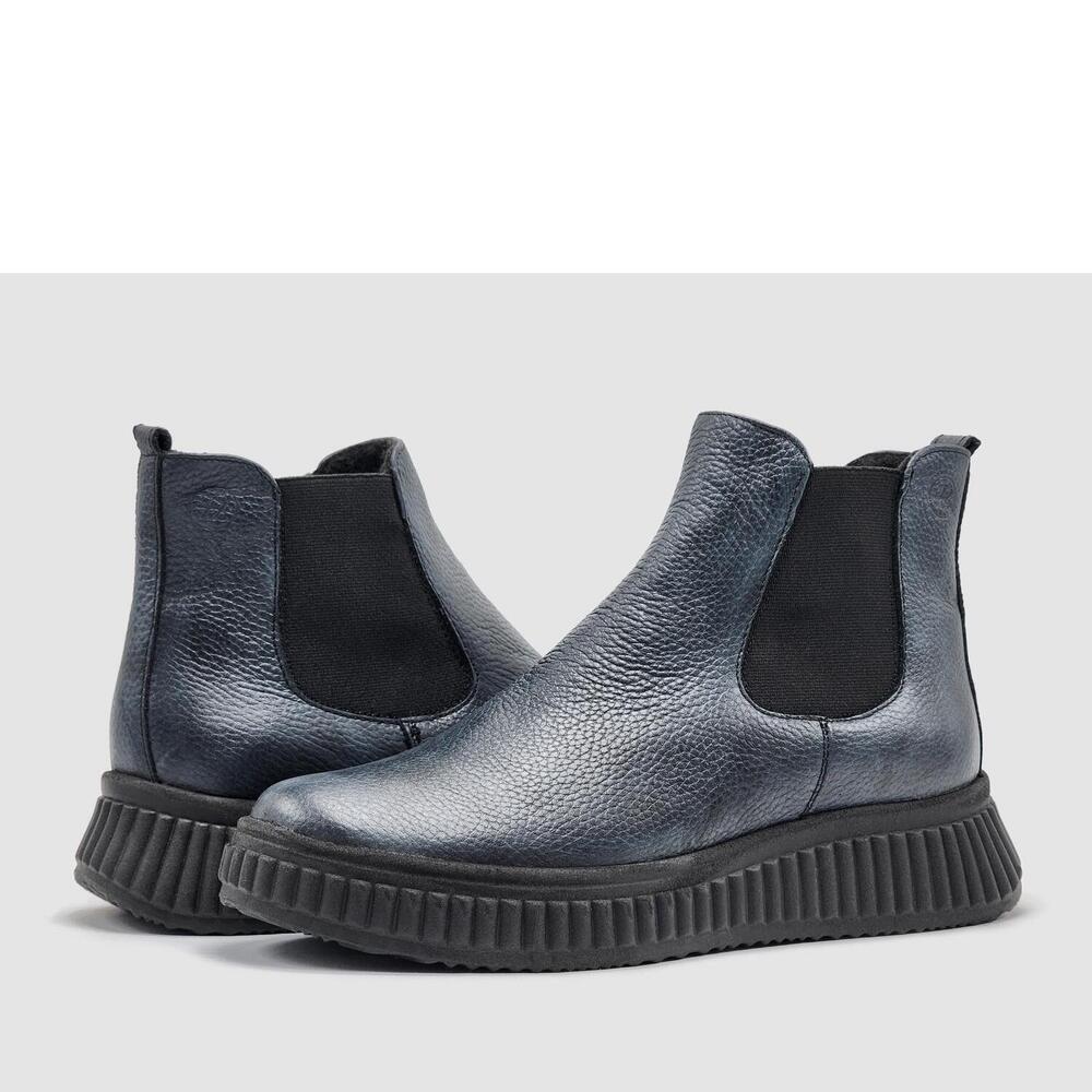 NEW HELIOS women's leda fleece-lined leather boots in navy blue